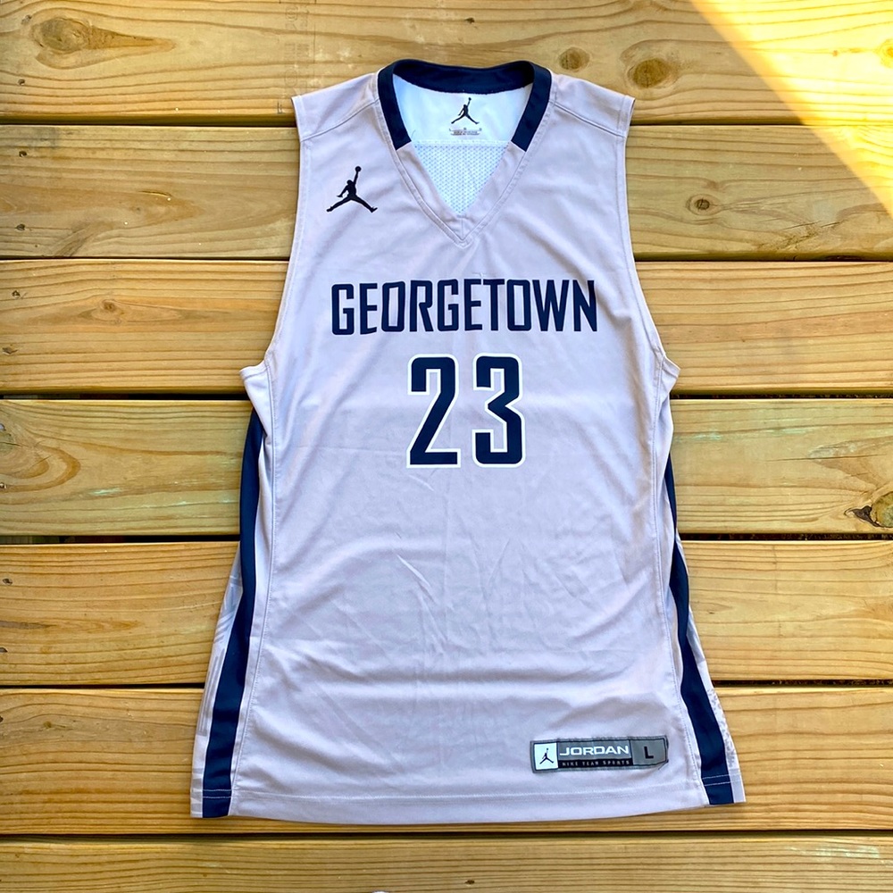 Jordan Georgetown 23 Grey and Navy Blue Jersey